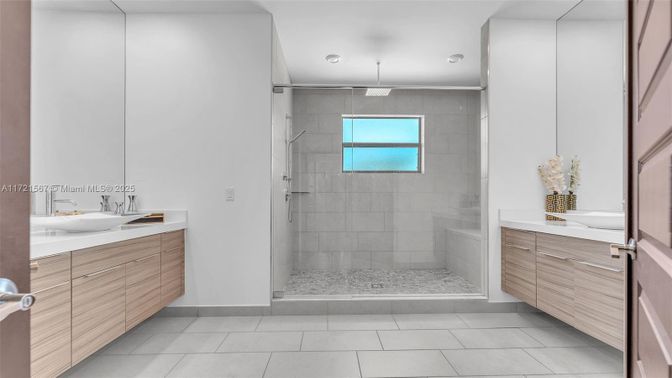 Bathroom, Dual Sink Vanities, Glass Shower, Interior, Recessed Lighting