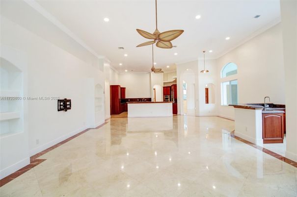 Empty room, Interior, Kitchen, Pendant Lights, Recessed Lighting