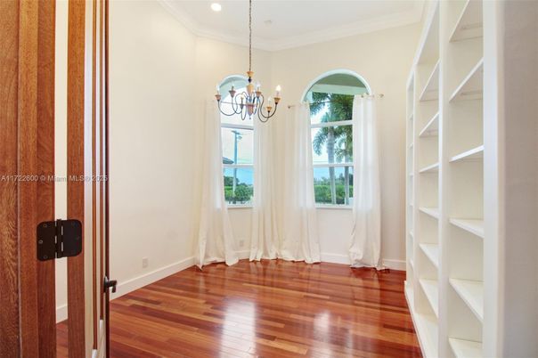 Chandelier, Empty room, Interior, Recessed Lighting, Wood Texture Flooring