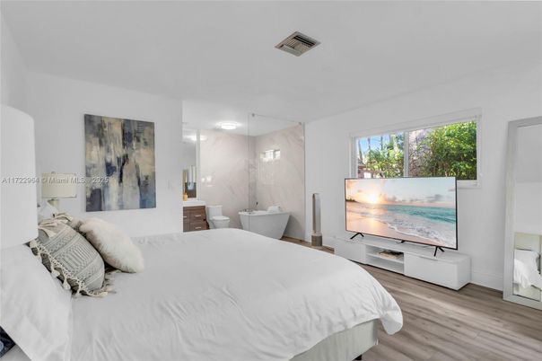 Bedroom, Interior, Marble Walls, Wood Texture Flooring