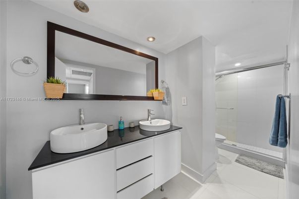 Bathroom, Dual Sink Vanities, Glass Shower, Interior, Recessed Lighting