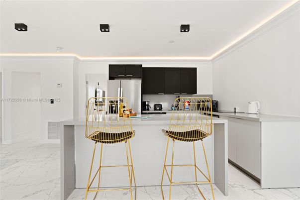 Interior, Kitchen, Marble, Recessed Lighting, Stainless Steel Appliances