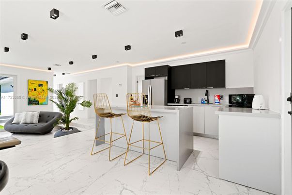 Interior, Kitchen, Marble, Recessed Lighting, Stainless Steel Appliances