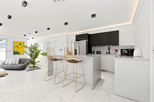 Interior, Kitchen, Marble, Recessed Lighting, Stainless Steel Appliances