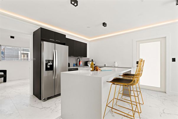 Interior, Kitchen, Marble, Recessed Lighting, Stainless Steel Appliances