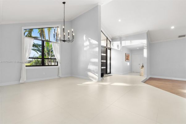Chandelier, Empty room, Interior, Pendant Lights, Recessed Lighting, Wood Texture Flooring