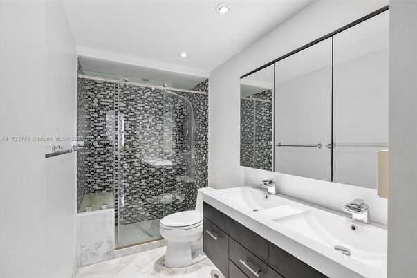 Bathroom, Glass Shower, Interior, Marble, Recessed Lighting