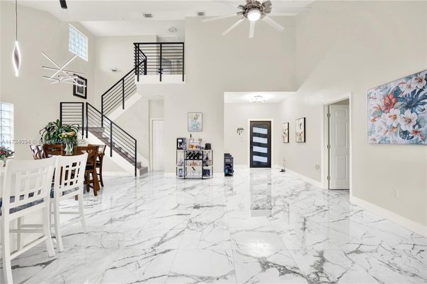 Dining room, Interior, Marble, Pendant Lights
