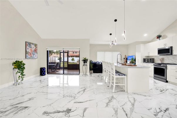 Interior, Kitchen, Marble, Pendant Lights, Recessed Lighting, Stainless Steel Appliances