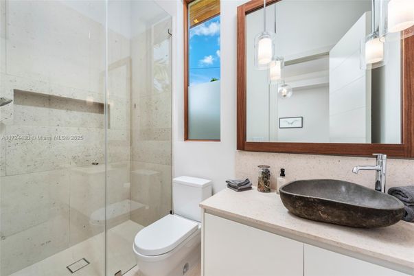 Bathroom, Glass Shower, Interior, Pendant Lights