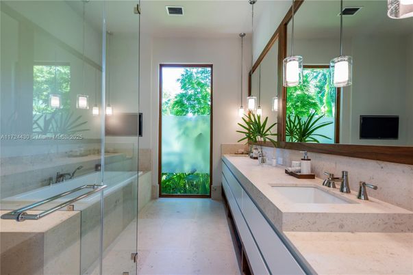 Bathroom, Glass Shower, Interior, Pendant Lights
