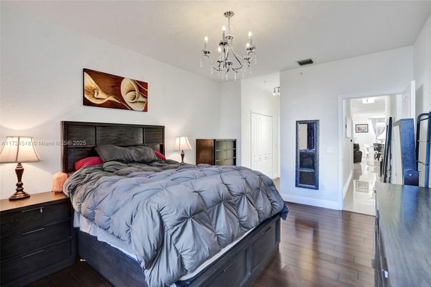 Bedroom, Chandelier, Interior, Wood Texture Flooring
