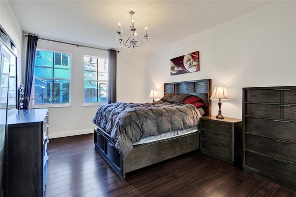 Bedroom, Chandelier, Interior, Wood Texture Flooring
