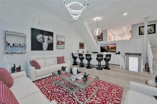 Interior, Kitchen, Living room, Pendant Lights, Recessed Lighting, Wood Texture Flooring