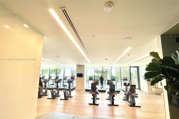 Fitness Equipment, Gym, Interior, Recessed Lighting, Wood Texture Flooring