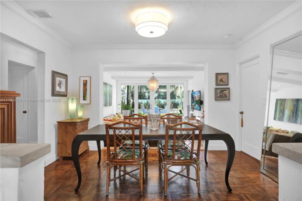 Dining room, Interior, Pendant Lights, Wood Texture Flooring
