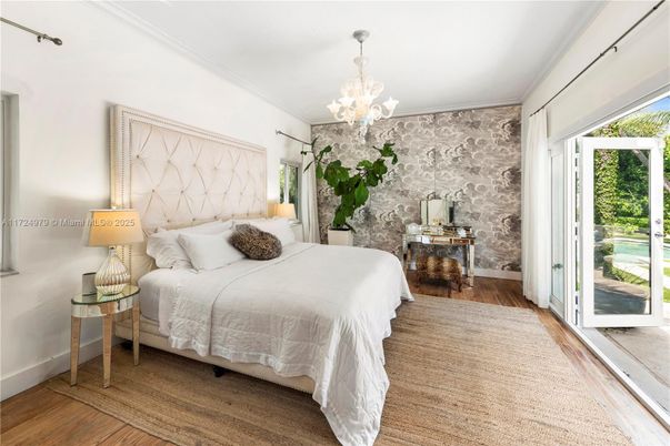 Bedroom, Chandelier, Interior, Wood Texture Flooring