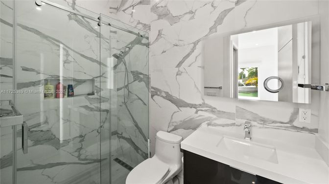 Bathroom, Glass Shower, Interior, Marble Walls