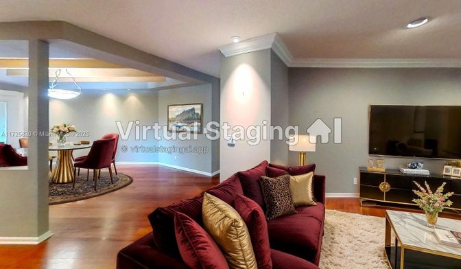 Dining room, Interior, Living room, Recessed Lighting, Wood Texture Flooring