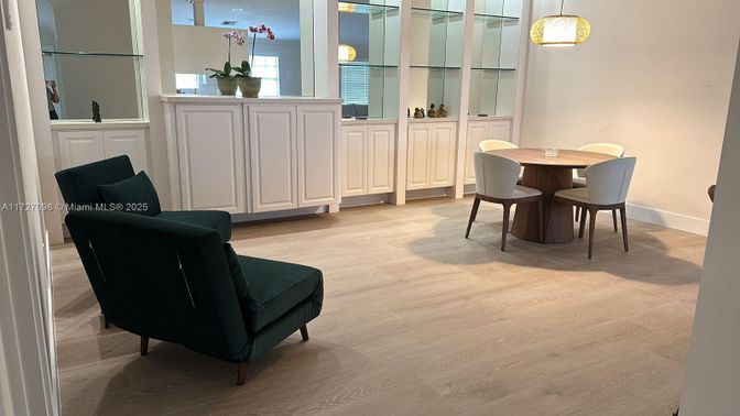 Dining room, Interior, Pendant Lights, Wood Texture Flooring