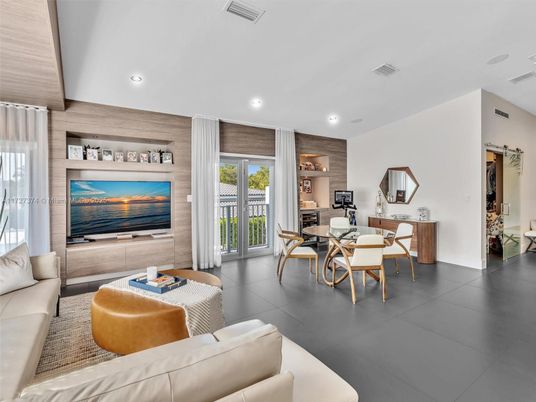 Dining room, Interior, Living room, Recessed Lighting, Wooden Walls