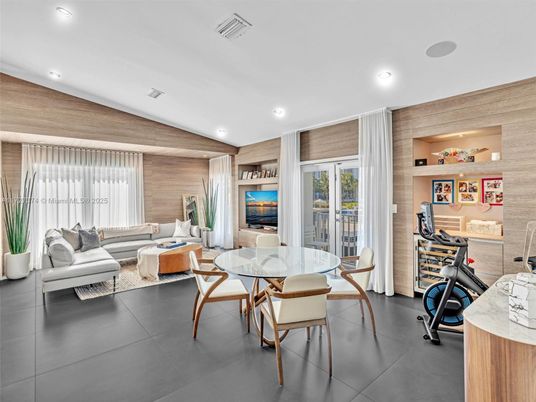 Dining room, Interior, Living room, Recessed Lighting, Wooden Walls