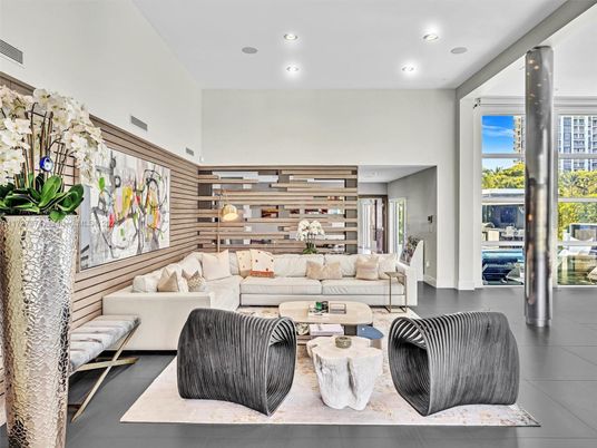 Interior, Living room, Recessed Lighting, Wooden Walls