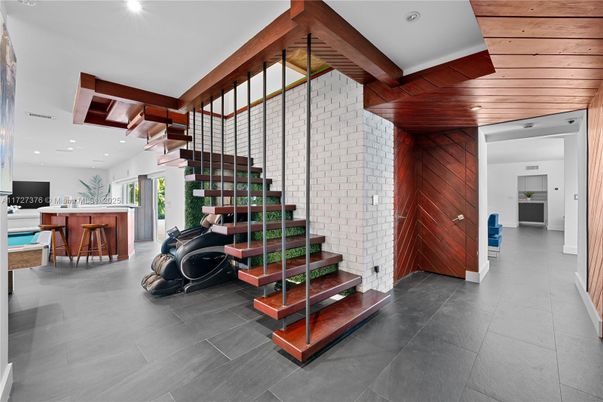 Interior, Recessed Lighting, Stone Walls, Wooden Ceilings, Wooden Walls