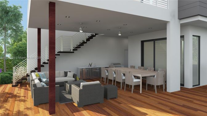 Dining room, Interior, Recessed Lighting, Wood Texture Flooring