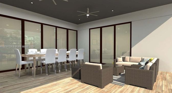 Dining room, Interior, Recessed Lighting, Wood Texture Flooring