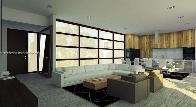 Dining room, Interior, Kitchen, Living room, Recessed Lighting, Wood Texture Flooring
