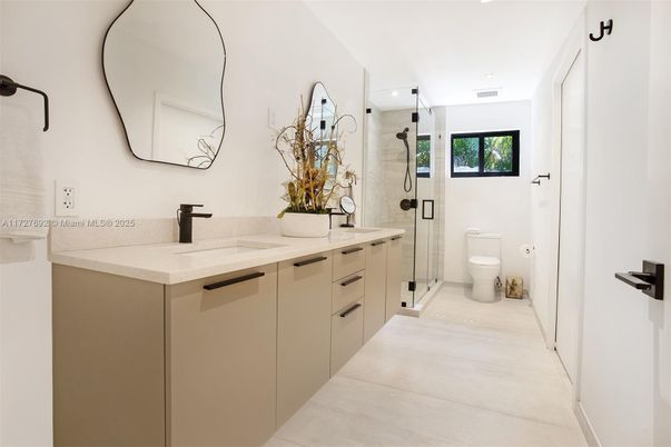 Bathroom, Dual Sink Vanities, Glass Shower, Interior, Recessed Lighting