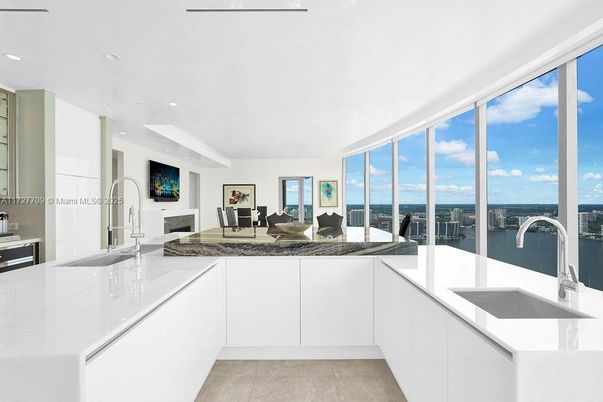 Fireplace, Interior, Kitchen, Living room, Recessed Lighting, Water