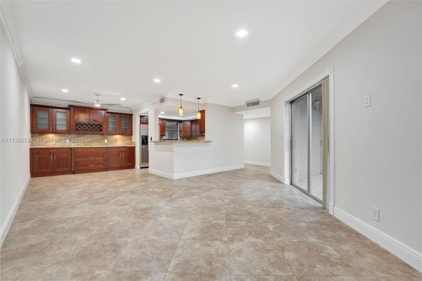 Empty room, Interior, Kitchen, Pendant Lights, Recessed Lighting