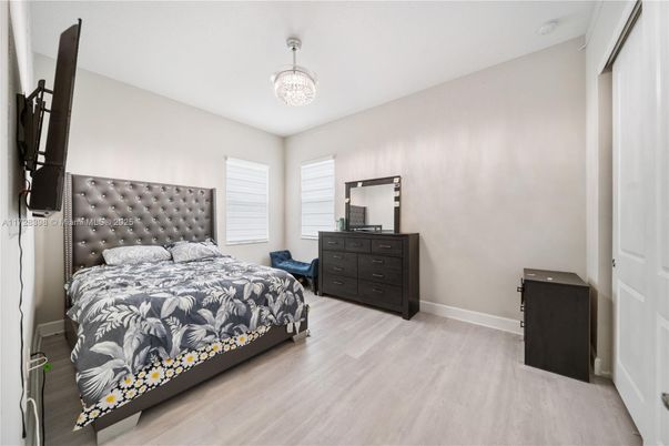 Bedroom, Chandelier, Interior, Wood Texture Flooring