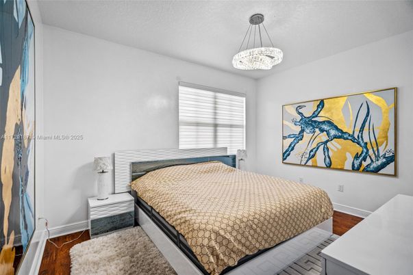 Bedroom, Interior, Pendant Lights, Wood Texture Flooring