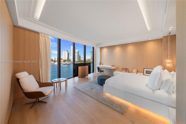Bedroom, Interior, Recessed Lighting, Water, Wood Texture Flooring