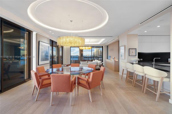 Chandelier, Dining room, Interior, Pendant Lights, Recessed Lighting, Wood Texture Flooring