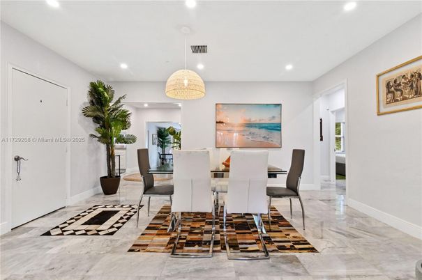 Dining room, Interior, Marble, Pendant Lights, Recessed Lighting