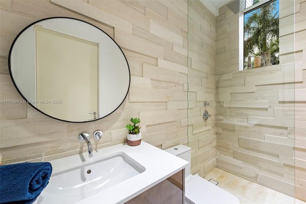 Bathroom, Glass Shower, Interior, Stone Walls