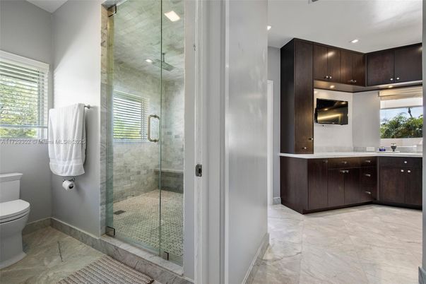 Bathroom, Glass Shower, Interior, Marble, Recessed Lighting