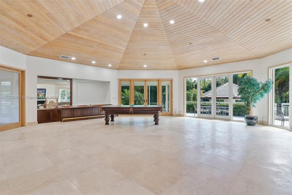 Billiard Table, Game Room, Interior, Recessed Lighting, Wooden Ceilings