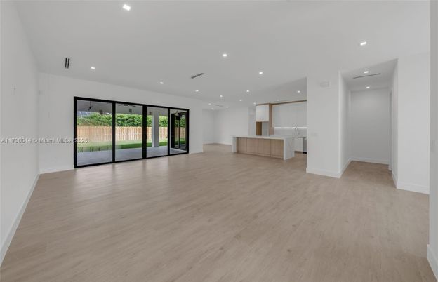 Empty room, Interior, Kitchen, Recessed Lighting, Wood Texture Flooring