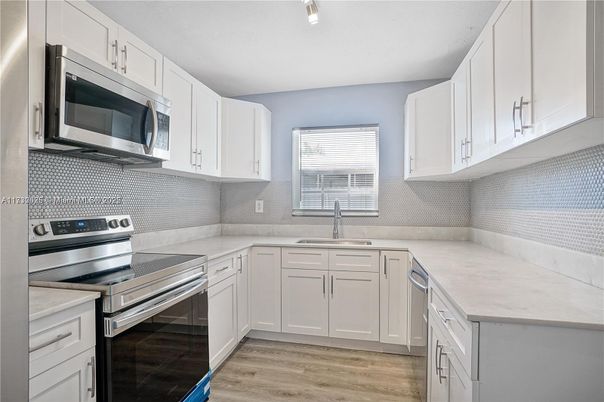 Interior, Kitchen, Stainless Steel Appliances, Wood Texture Flooring