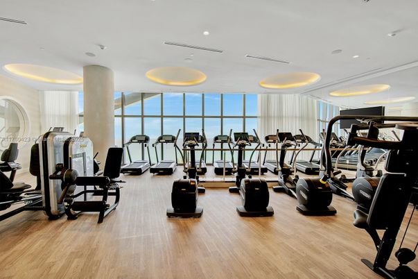 Fitness Equipment, Gym, Interior, Recessed Lighting, Wood Texture Flooring