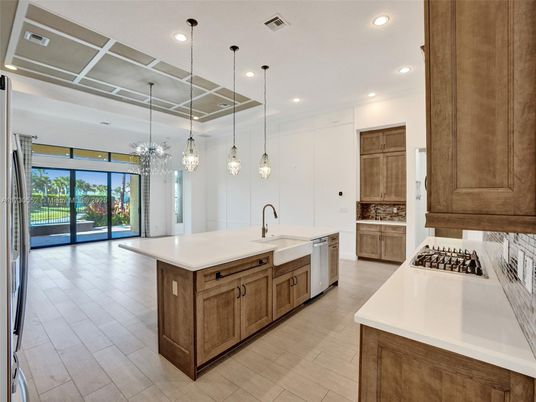 Interior, Kitchen, Pendant Lights, Recessed Lighting, Wood Texture Flooring