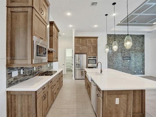 Interior, Kitchen, Pendant Lights, Recessed Lighting, Stainless Steel Appliances