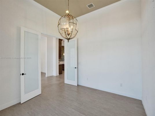 Chandelier, Empty room, Interior, Pendant Lights, Wood Texture Flooring