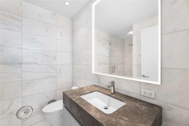 Bathroom, Interior, Marble Walls, Recessed Lighting