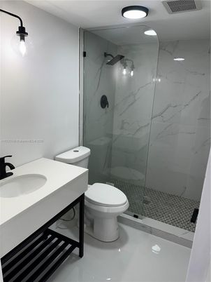 Bathroom, Glass Shower, Interior, Marble Walls, Recessed Lighting